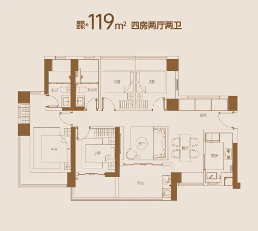119㎡四房两厅两卫户型图